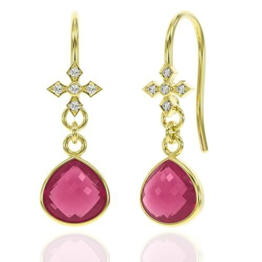 4196 Garnet Earrings in Heart Dangle Drop Shape - 18K Gold Vermeil